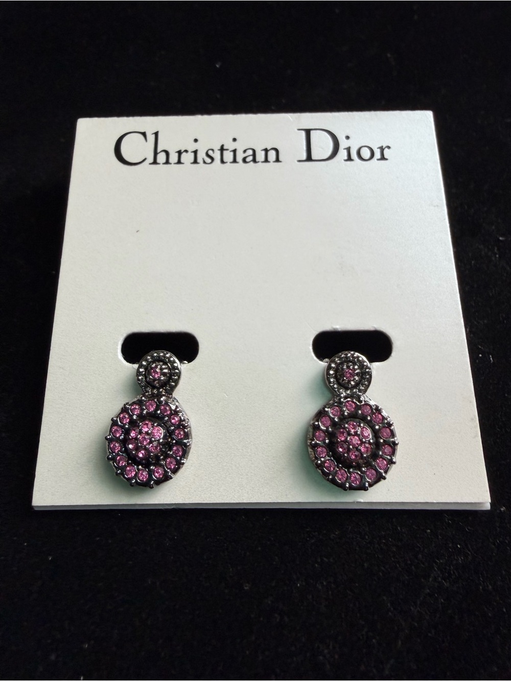 Vintage Christian Dior Pink Ruby Crystal Clip On Earrings Signed Dior